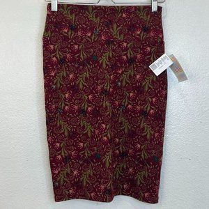 NWT Womens Cassie Skirt XS Pencil Stretch Floral Maroon Green